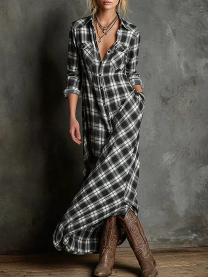 Léna | Robe Longue à Carreaux Écossais