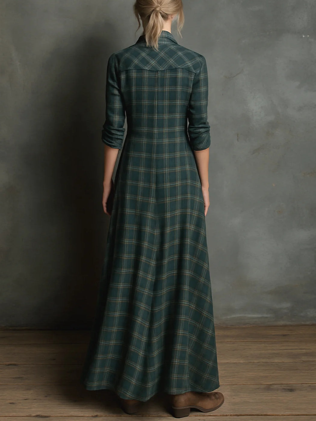 Léna | Robe Longue à Carreaux Écossais