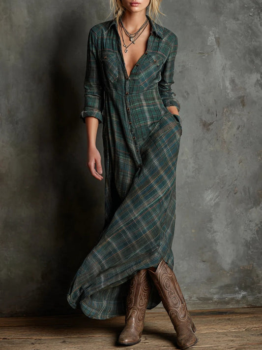 Léna | Robe Longue à Carreaux Écossais
