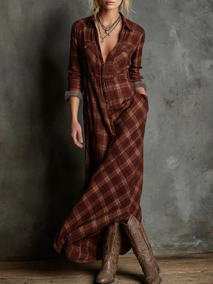 Léna | Robe Longue à Carreaux Écossais