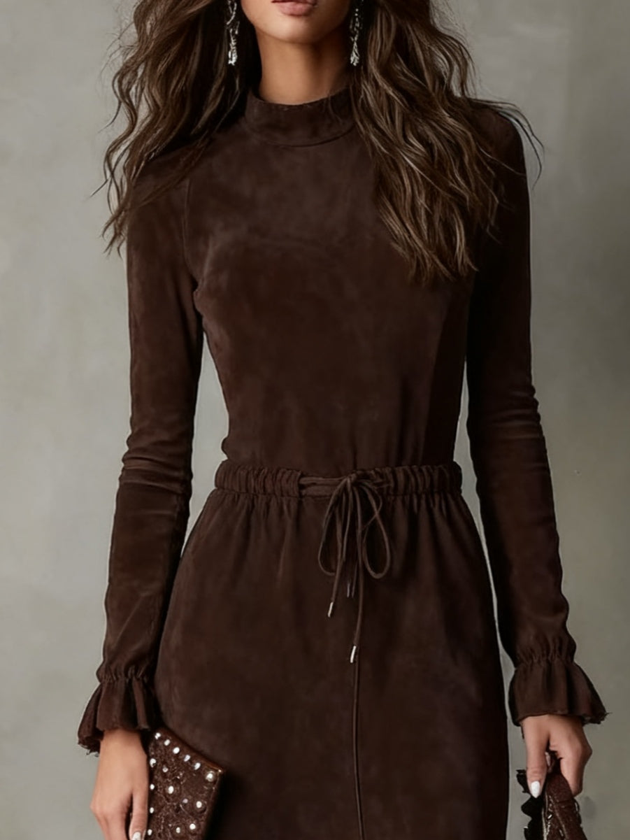 Isaure | Robe Midi en Suédine à Taille Nouée