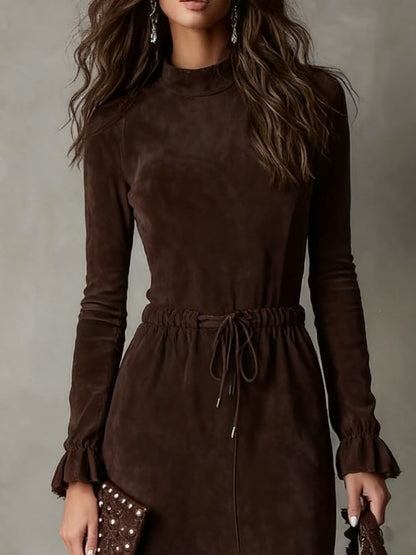 Isaure | Robe Midi en Suédine à Taille Nouée