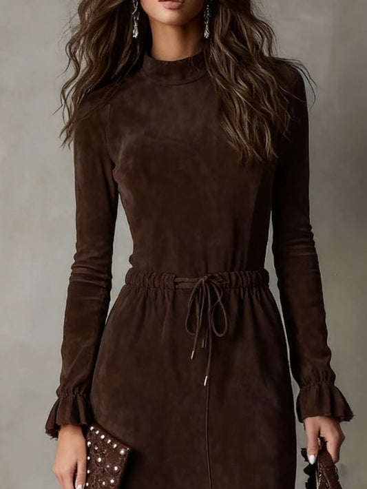 Isaure | Robe Midi en Suédine à Taille Nouée