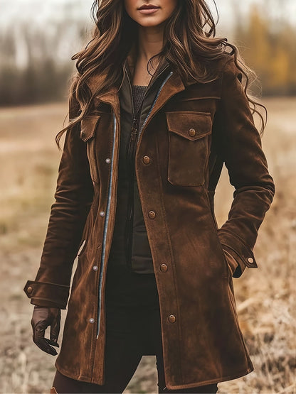 Anne-Mathilde - Manteau Vintage en Suédine à Col Revers