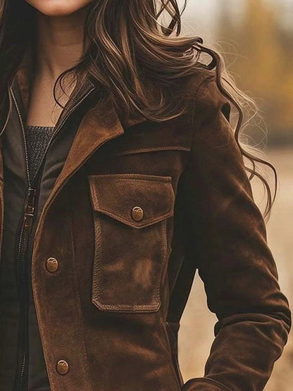 Anne-Mathilde - Manteau Vintage en Suédine à Col Revers