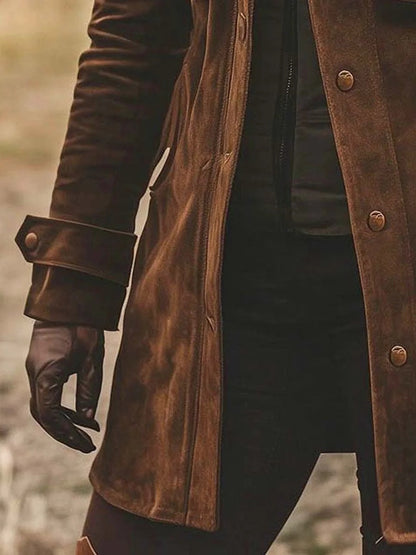 Anne-Mathilde - Manteau Vintage en Suédine à Col Revers