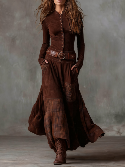 Eléa - Robe Maxi en Suédine avec Ceinture