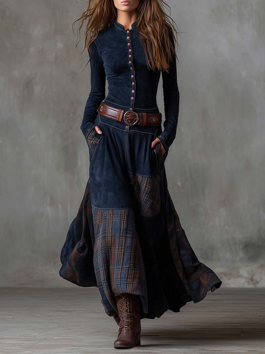 Élise™ | Robe Maxi en Suédine avec Ceinture