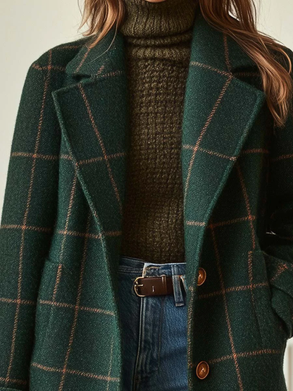 Anne-Victorine - Manteau Mi-long Vintage à Carreaux Verts