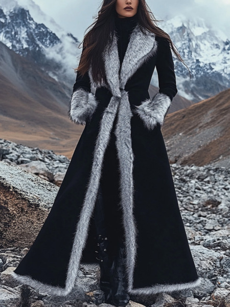 Marie-Capucine - Manteau Long Ethnique en Suédine et Fausse Fourrure