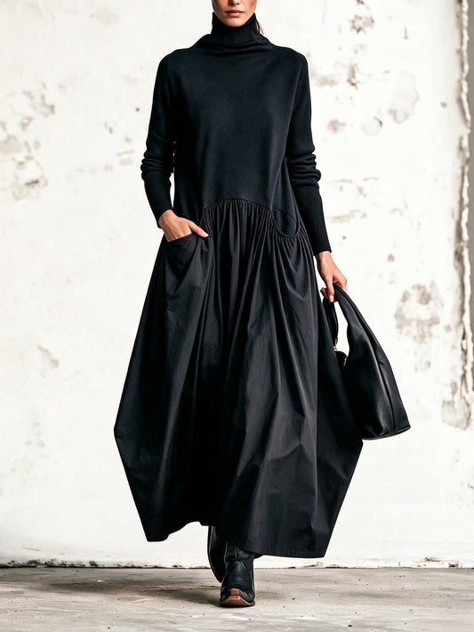 Solange | Robe Longue Oversize à Col Montant et Poches