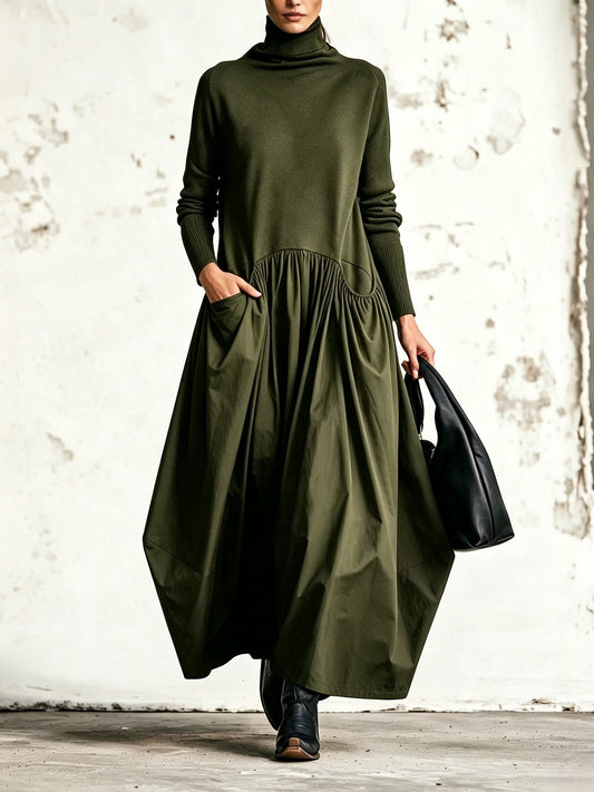 Angéline - Robe Maxi Oversize à Col Montant et Poches