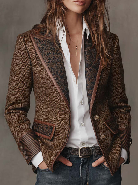 Gisèle™ | Blazer à Empiècements Imprimé Chevrons
