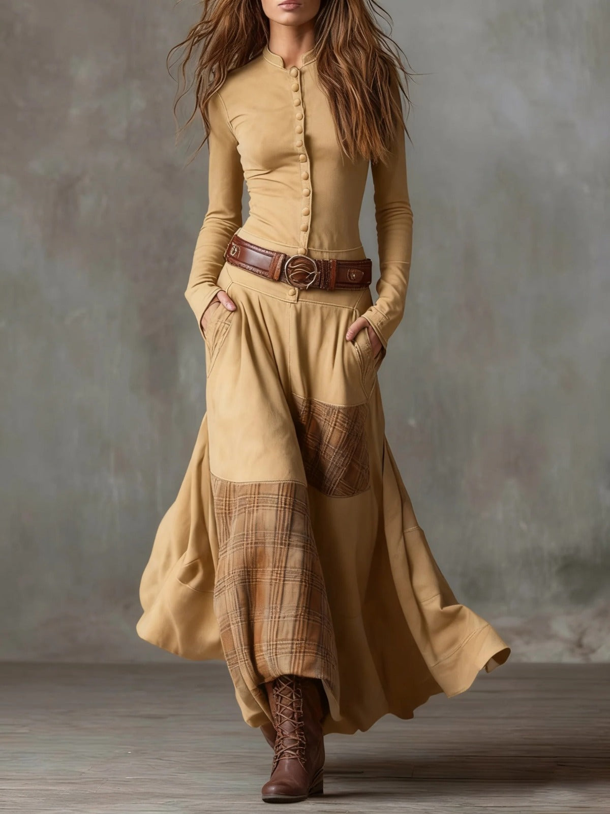 Eléa - Robe Maxi en Suédine avec Ceinture