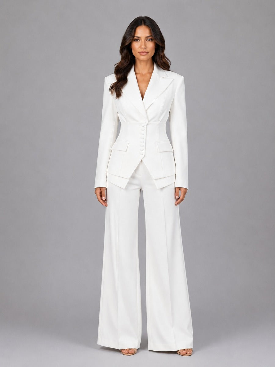 Évelyne - Ensemble Deux Pièces Blazer Cintré et Pantalon Palazzo