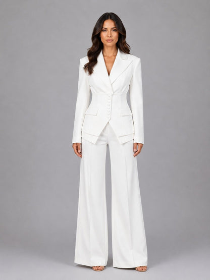 Évelyne - Ensemble Deux Pièces Blazer Cintré et Pantalon Palazzo