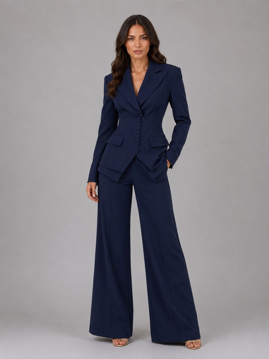 Évelyne - Ensemble Deux Pièces Blazer Cintré et Pantalon Palazzo