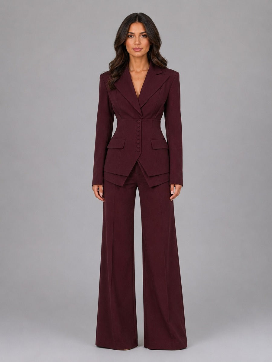 Évelyne - Ensemble Deux Pièces Blazer Cintré et Pantalon Palazzo
