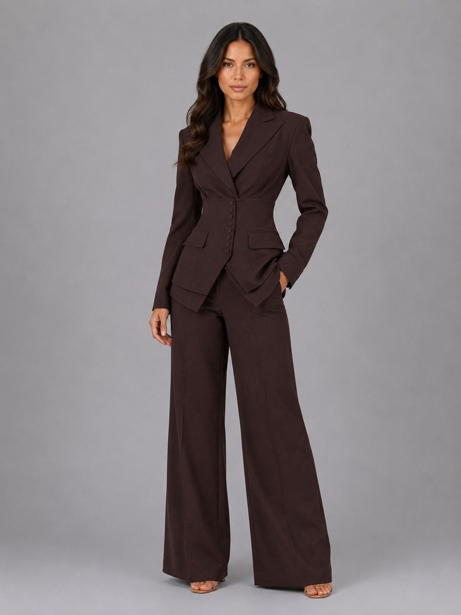Évelyne - Ensemble Deux Pièces Blazer Cintré et Pantalon Palazzo