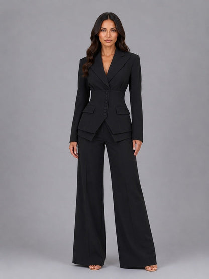 Évelyne - Ensemble Deux Pièces Blazer Cintré et Pantalon Palazzo