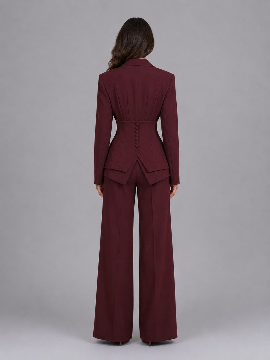 Évelyne - Ensemble Deux Pièces Blazer Cintré et Pantalon Palazzo