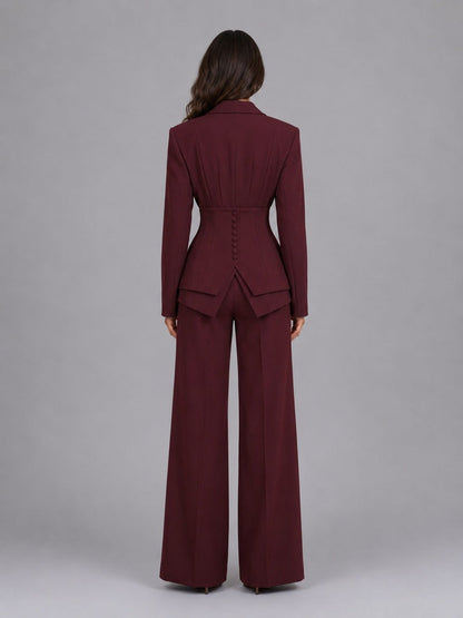 Évelyne - Ensemble Deux Pièces Blazer Cintré et Pantalon Palazzo