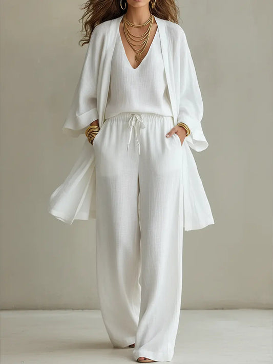 Blandine | Ensemble Homewear Trois Pièces en Lin Décontracté