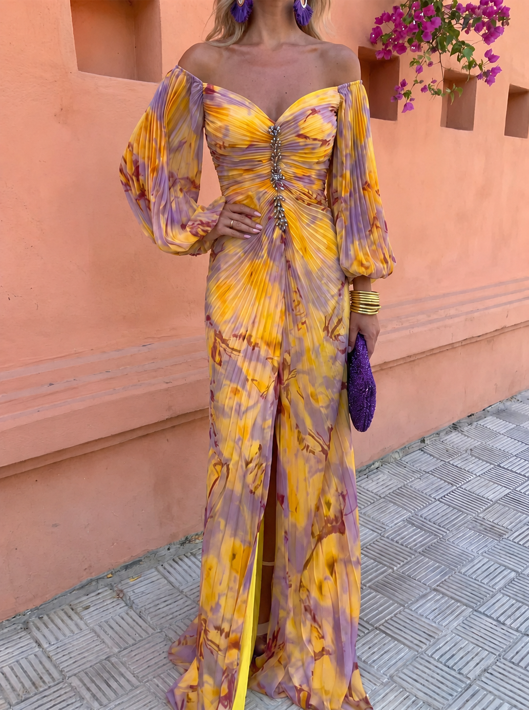 Éloane - Robe Longue Fleurie à Décolleté Plongeant