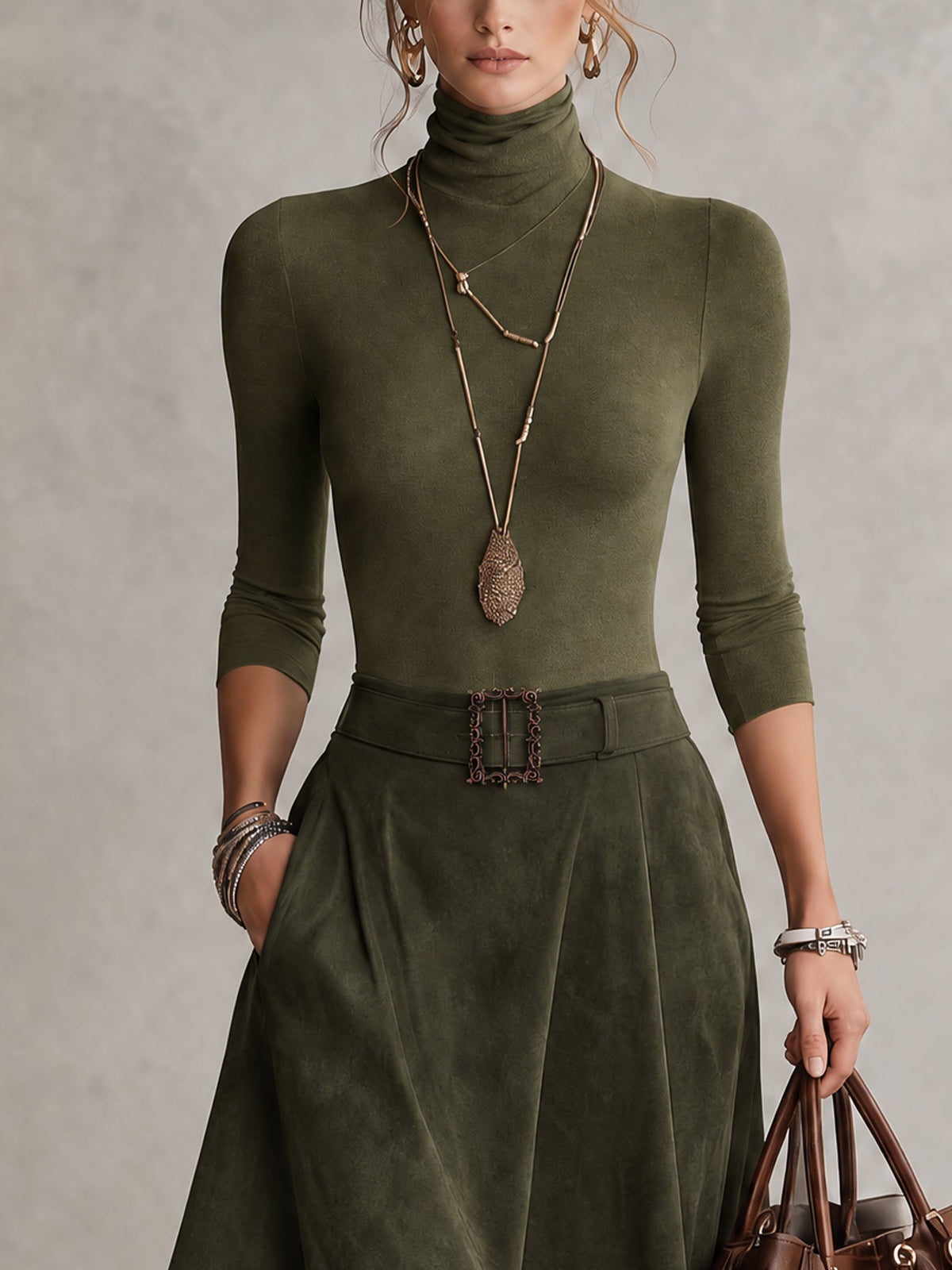 Marie-Cécile - Ensemble Col Roulé et Jupe Asymétrique