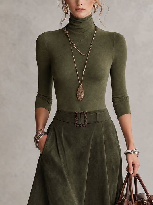 Marie-Cécile - Ensemble Col Roulé et Jupe Asymétrique