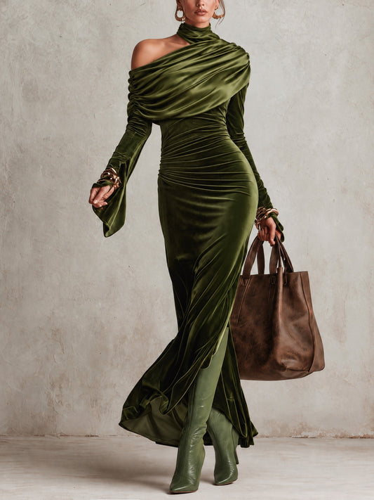 Marie-Josée - Robe Maxi Asymétrique en Velours et Satin