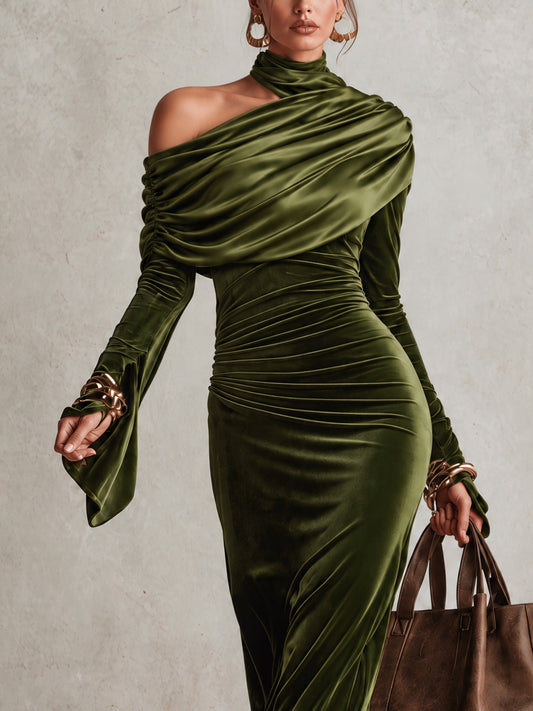 Marie-Josée - Robe Maxi Asymétrique en Velours et Satin