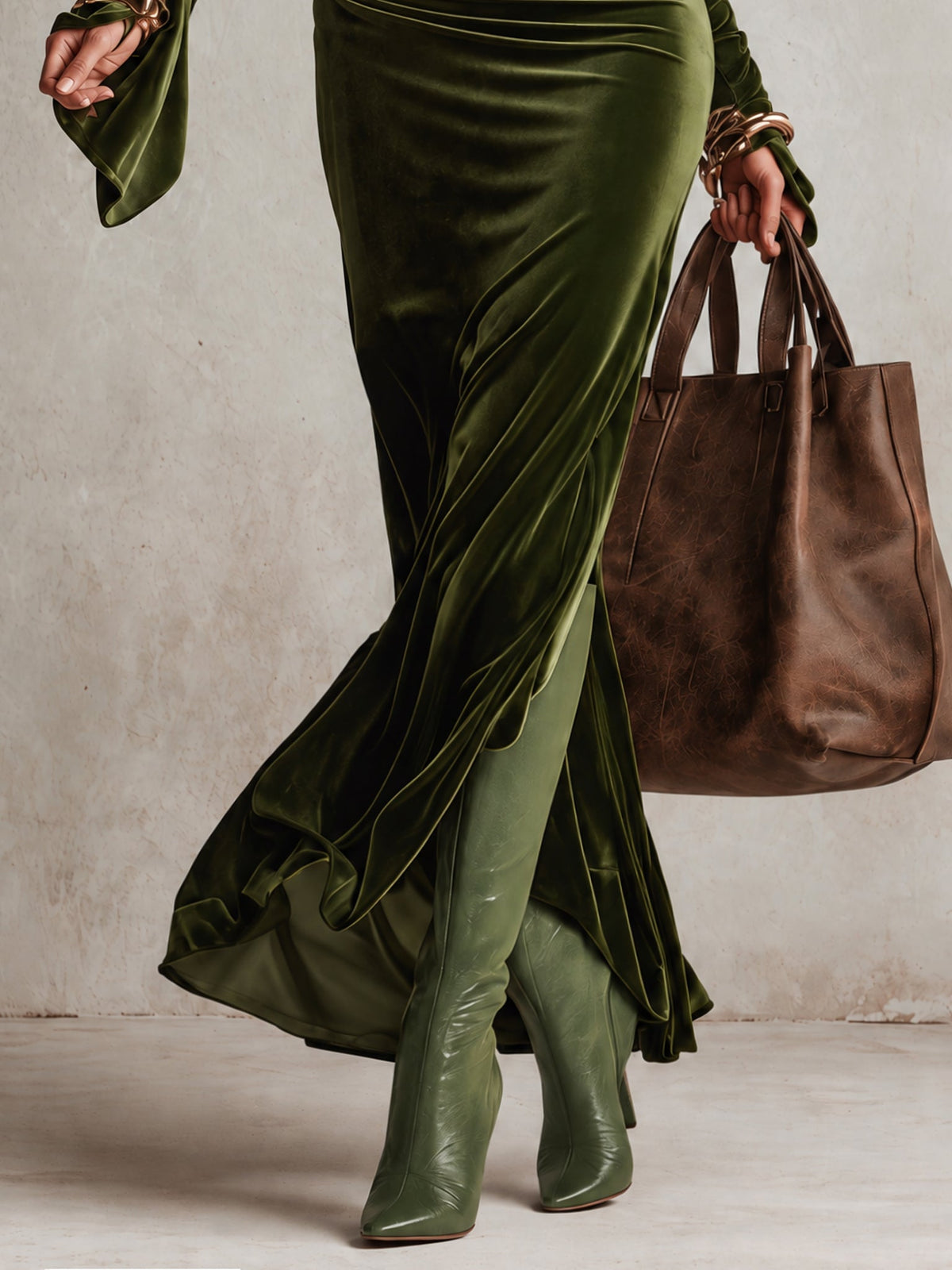 Marie-Josée - Robe Maxi Asymétrique en Velours et Satin