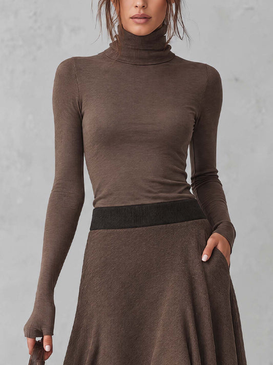 Anne-Charlotte - Ensemble Col Roulé et Jupe Asymétrique Color Block