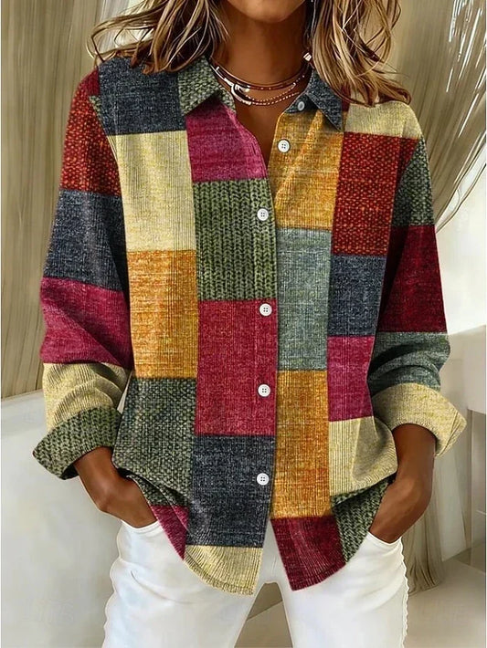 Mélanie | Chemisier Vintage Patchwork à Boutonnage Devant