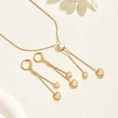 Rosalie™ | Set Collier Pendentif Cœur Ajustable & Boucles d'Oreilles
