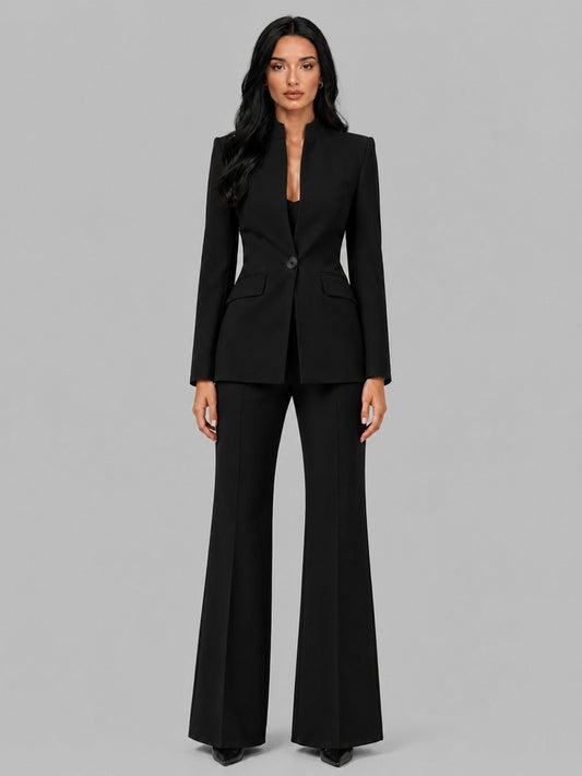 Violaine - Ensemble Deux Pièces Blazer Col Officier et Pantalon Évasé