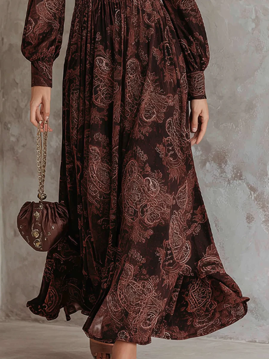 Marlène | Robe Midi à Imprimé Cachemire et Zip à l'Encolure