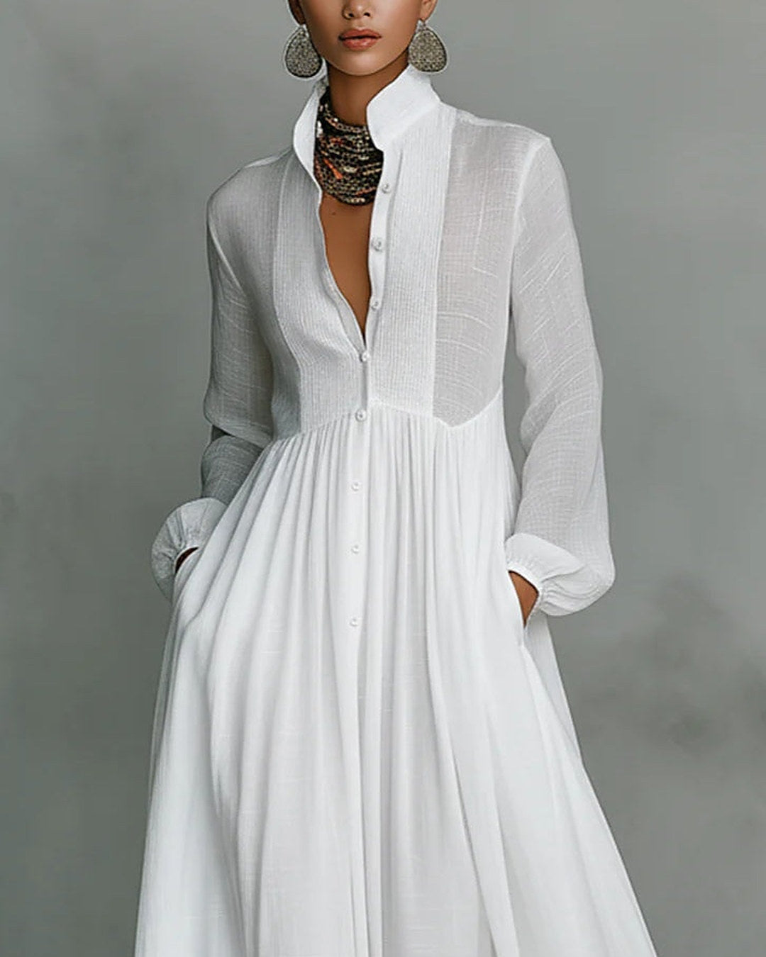 Léonie | Robe Longue Minimaliste à Col Mao