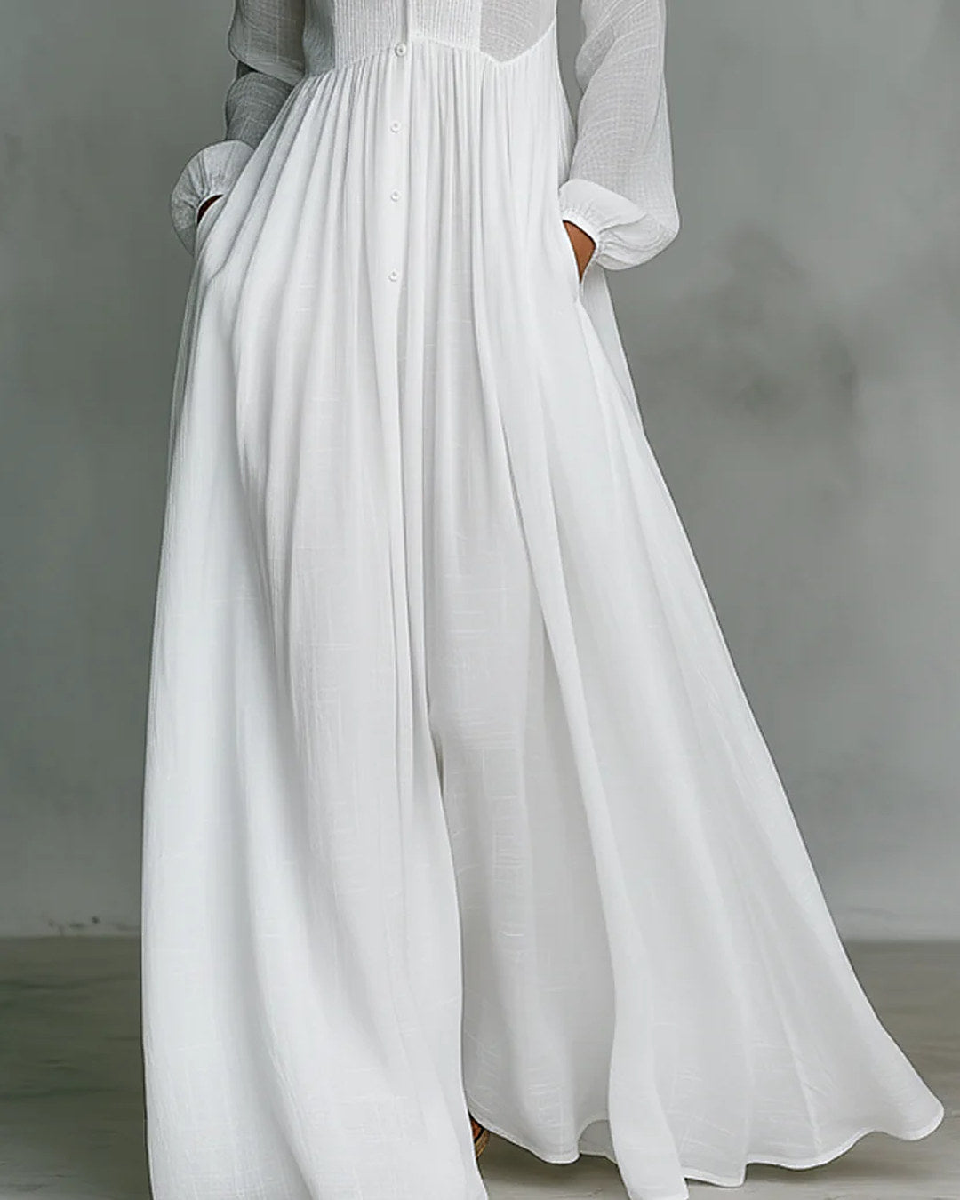 Léonie | Robe Longue Minimaliste à Col Mao