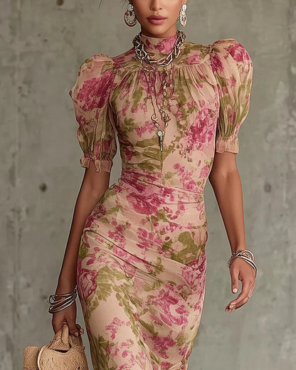 Roseline | Robe Longue Imprimé Roses Vintage