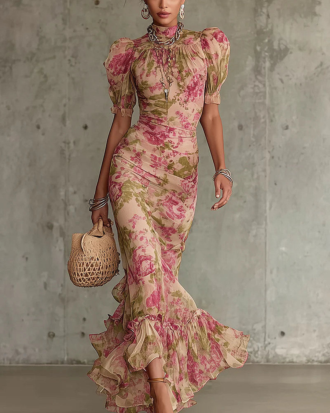 Roseline | Robe Longue Imprimé Roses Vintage