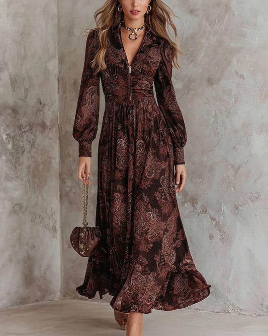 Ariane | Robe Longue Paisley à Détail Taille Marquée