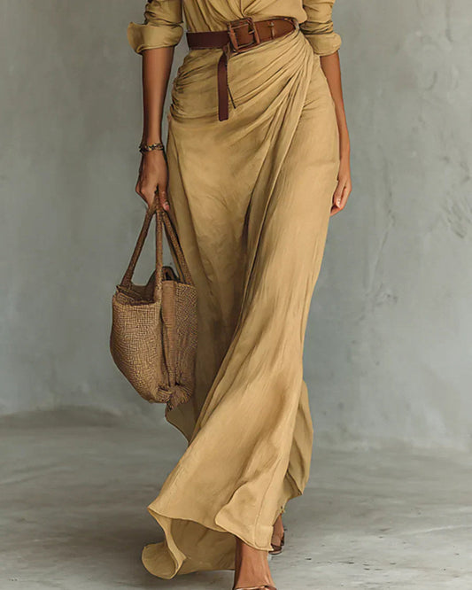 Camille | Robe Longue à Revers et Ceinture