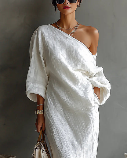 Élise | Robe Longue Une Épaule Blanche Élégante