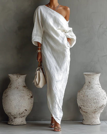 Élise | Robe Longue Une Épaule Blanche Élégante