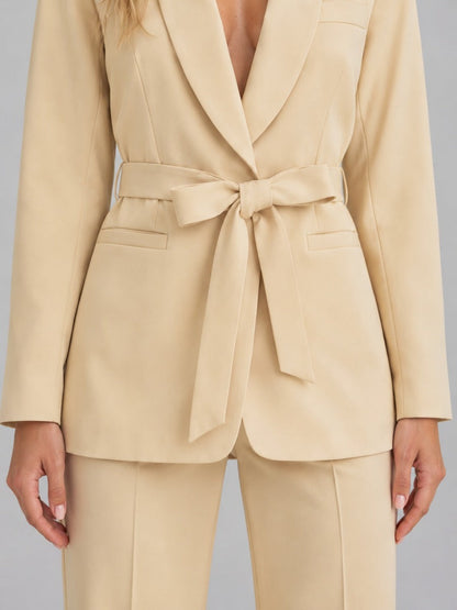 Sybille - Ensemble Deux Pièces Blazer Col Châle Ceinturé et Pantalon Large