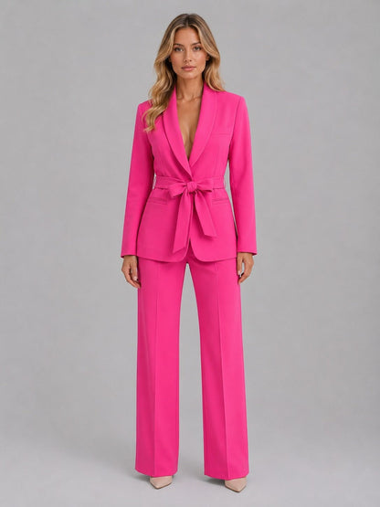 Sybille - Ensemble Deux Pièces Blazer Col Châle Ceinturé et Pantalon Large