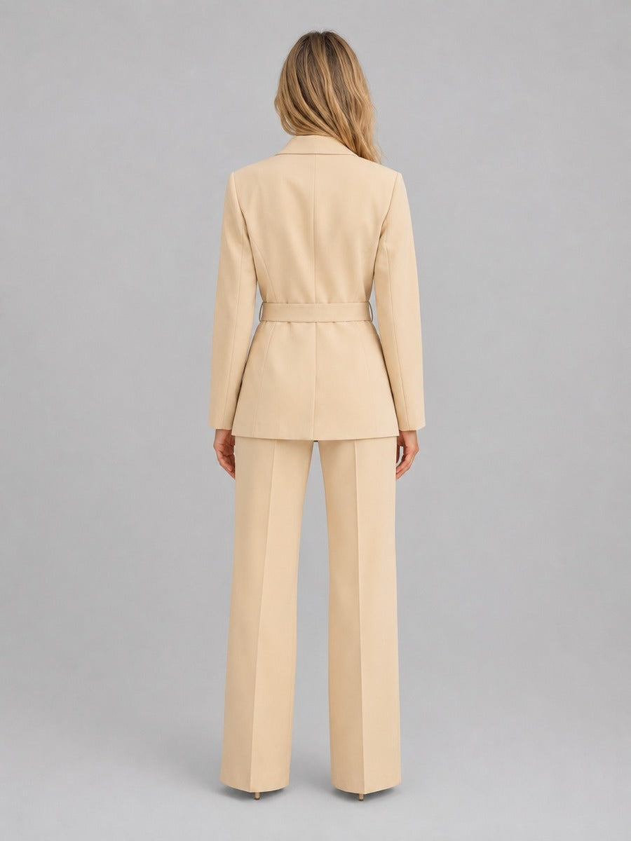 Sybille - Ensemble Deux Pièces Blazer Col Châle Ceinturé et Pantalon Large
