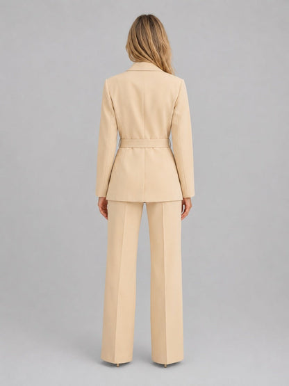 Sybille - Ensemble Deux Pièces Blazer Col Châle Ceinturé et Pantalon Large